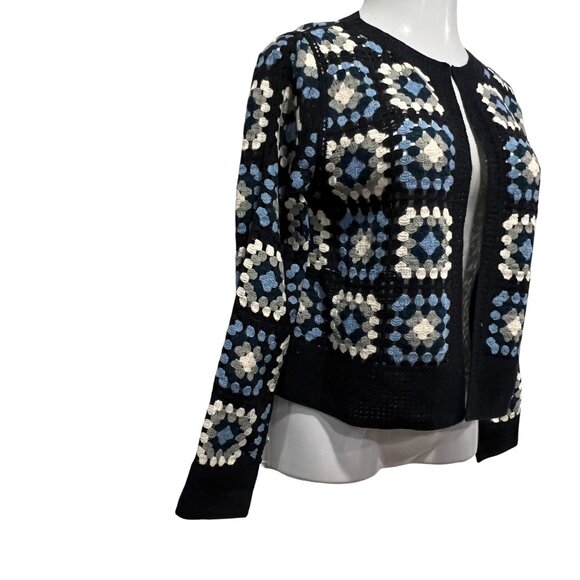 Capri Crochet Squares Open Cardigan, Navy, M - Picture 7 of 10